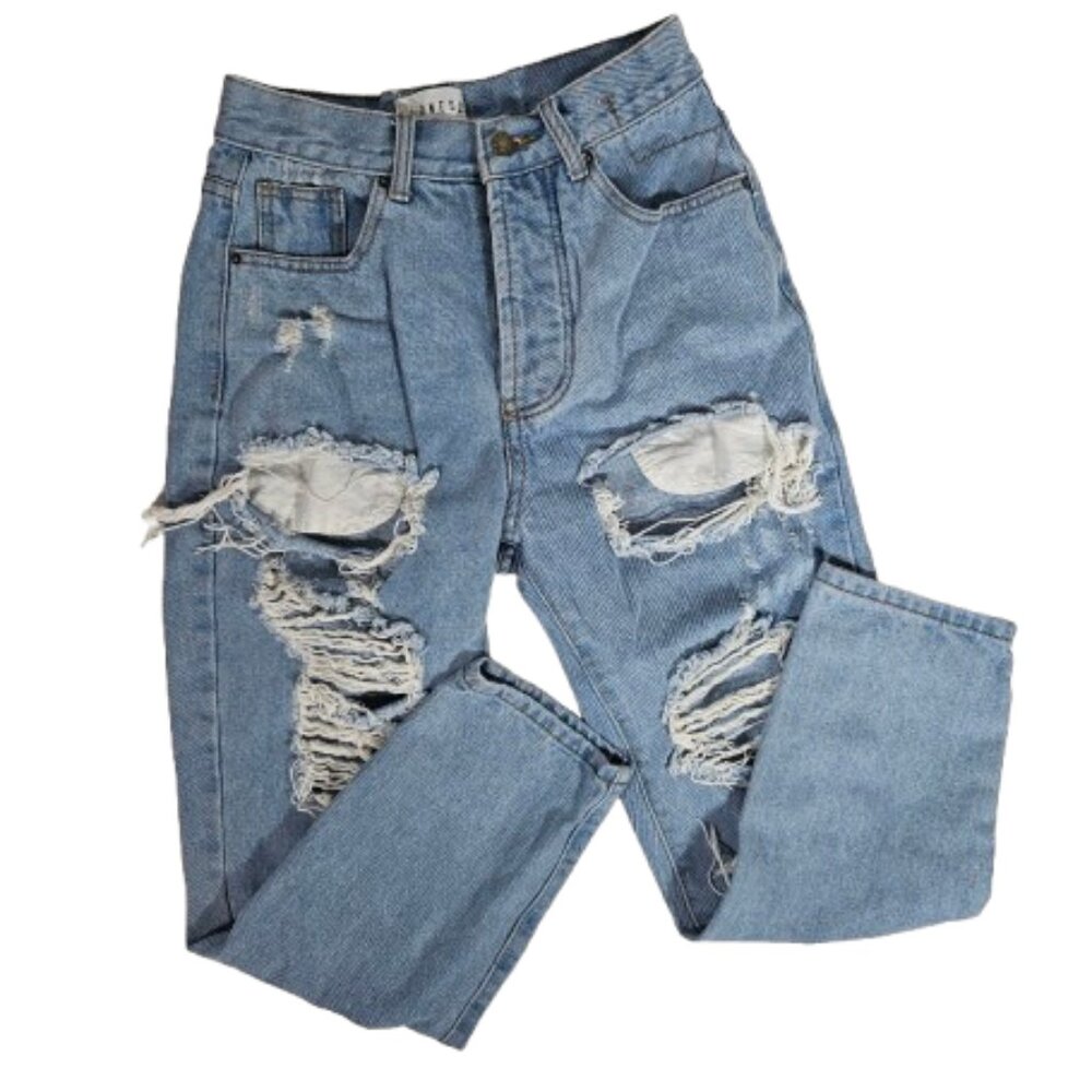 Lioness Blue Jeans Women's Size 7 Juniors Distressed Cotton Button Fly Cropped